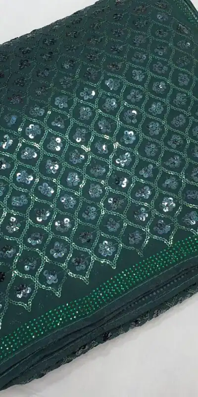 DF 3427 Green Color Georgette Dual Sequins 3MM & 5MM Embroidery Sequins Work Saree , Wedding, Festive, Events . Expected Delivery  4-6 Working Days @1799/- | Sarees, Bollywood Sarees, Creative Sarees, Designer Sarees, Embroidered Sarees, Ethnic Saree, Modern Digital sarees, Party Wear Sarees