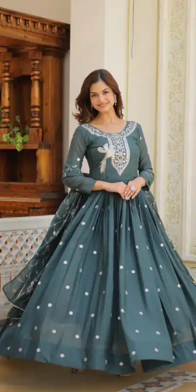 Ram 081 Grey Star Georgette Sequence Embroidery Work Anarkali Gown  Wedding Party, Festive, Events Etc.4-6 Working Days@2149/- only | Gowns, Bollywood Gowns, Creative Gowns, Designer Gowns, Embroidered Gowns, Party Wear Gowns, Straight Suits