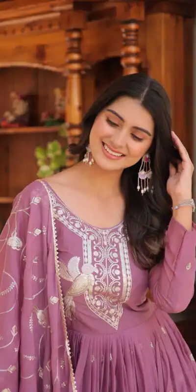 Ram 081 Light Purple Star Georgette Sequence Embroidery Work Anarkali Gown  Wedding Party, Festive, Events Etc.4-6 Working Days@2149/- only | Gowns, Bollywood Gowns, Creative Gowns, Designer Gowns, Embroidered Gowns, Party Wear Gowns, Straight Suits