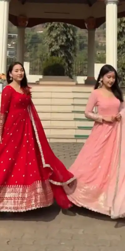 VLM 258 Red Color Fox Georgette With Embroidery Work Anarkali Gown Wedding Party, Festive, Events Etc.4-6 Working Days@2149/- only | Gowns, Bollywood Gowns, Creative Gowns, Designer Gowns, Embroidered Gowns, Party Wear Gowns, Straight Suits