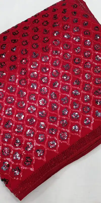 DF 3427 Red Color Georgette Dual Sequins 3MM & 5MM Embroidery Sequins Work Saree , Wedding, Festive, Events . Expected Delivery  4-6 Working Days @1799/- | Sarees, Bollywood Sarees, Creative Sarees, Designer Sarees, Embroidered Sarees, Ethnic Saree, Modern Digital sarees, Party Wear Sarees
