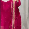 Glowing Red Color Pure chinon With Embroidery Work With kali Salwar Suit