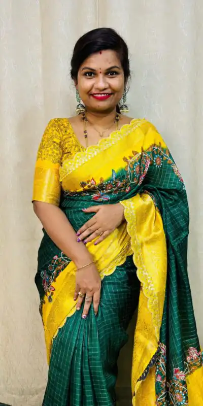 MS 473 Green Color dola mangalagiri checks All Over Kalamkari Floral Print Saree , Wedding, Festive, Events . Expected Delivery  4-6 Working Days @1699/- | Sarees, Bollywood Sarees, Creative Sarees, Designer Sarees, Embroidered Sarees, Ethnic Saree, Modern Digital sarees, Party Wear Sarees