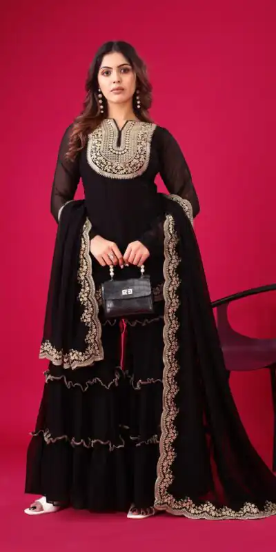 SRK 5236 Black Color Faux Georgette With Embroidery Sequence Work Salwar Suit , Wedding, Party, Festive, Events Etc.4-6 Working Days@ 2099/-only | Jump Suits, Salwar suit, Designer Suits, Casual Suits, Creative suits, Palazzo Suits, Party Wear Suits, Patiala Suits, Straight Suits