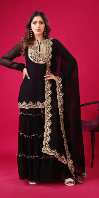 SRK 5236 Black Color Faux Georgette With Embroidery Sequence Work Salwar Suit , Wedding, Party, Festive, Events Etc.4-6 Working Days@ 2099/-only | Jump Suits, Salwar suit, Designer Suits, Casual Suits, Creative suits, Palazzo Suits, Party Wear Suits, Patiala Suits, Straight Suits