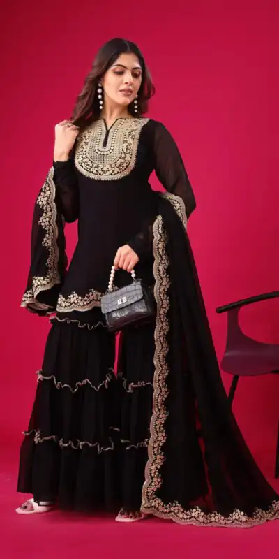 SRK 5236 Black Color Faux Georgette With Embroidery Sequence Work Salwar Suit , Wedding, Party, Festive, Events Etc.4-6 Working Days@ 2099/-only | Jump Suits, Salwar suit, Designer Suits, Casual Suits, Creative suits, Palazzo Suits, Party Wear Suits, Patiala Suits, Straight Suits
