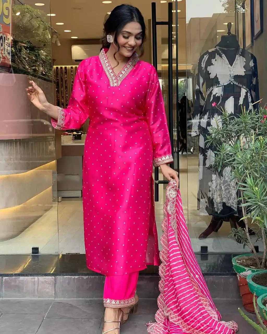 MF 746 Pink Color Chinon Silk Wide Digital Print Coding Work Lace Salwar Suit Casual, Wedding, Party, Festive, Events Etc.4-6 Working Days@ 1699/-only | Jump Suits, Salwar suit, Designer Suits, Casual Suits, Creative suits, Palazzo Suits, Party Wear Suits, Patiala Suits, Straight Suits