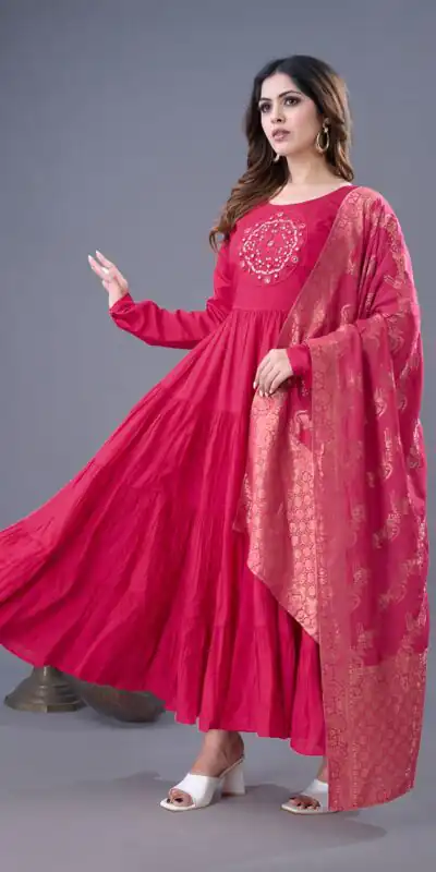 ZSR 3107 Pink Color Roman Silk With Embroidery Sequence Work Anarkali Gown Wedding Party, Festive, Events Etc.4-6 Working Days@1999/- only | Gowns, Bollywood Gowns, Creative Gowns, Designer Gowns, Embroidered Gowns, Party Wear Gowns, Straight Suits