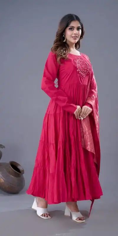 ZSR 3107 Pink Color Roman Silk With Embroidery Sequence Work Anarkali Gown Wedding Party, Festive, Events Etc.4-6 Working Days@1999/- only | Gowns, Bollywood Gowns, Creative Gowns, Designer Gowns, Embroidered Gowns, Party Wear Gowns, Straight Suits