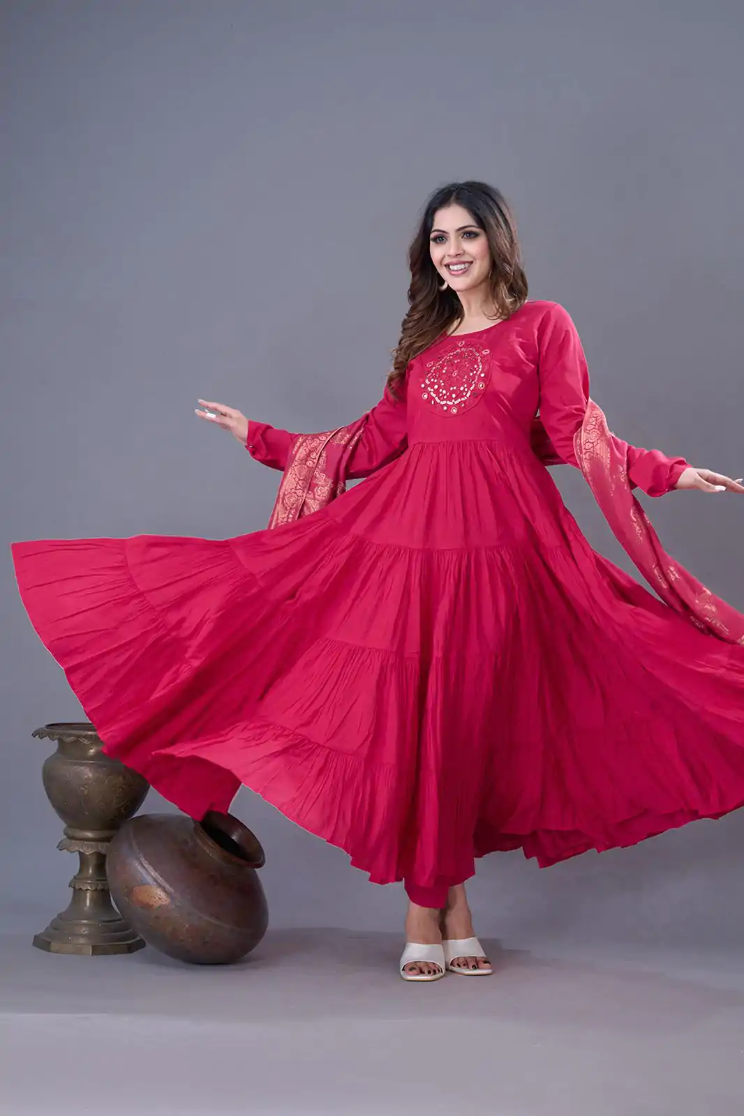 ZSR 3107 Pink Color Roman Silk With Embroidery Sequence Work Anarkali Gown Wedding Party, Festive, Events Etc.4-6 Working Days@1999/- only | Gowns, Bollywood Gowns, Creative Gowns, Designer Gowns, Embroidered Gowns, Party Wear Gowns, Straight Suits