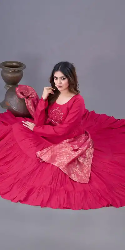 ZSR 3107 Pink Color Roman Silk With Embroidery Sequence Work Anarkali Gown Wedding Party, Festive, Events Etc.4-6 Working Days@1999/- only | Gowns, Bollywood Gowns, Creative Gowns, Designer Gowns, Embroidered Gowns, Party Wear Gowns, Straight Suits