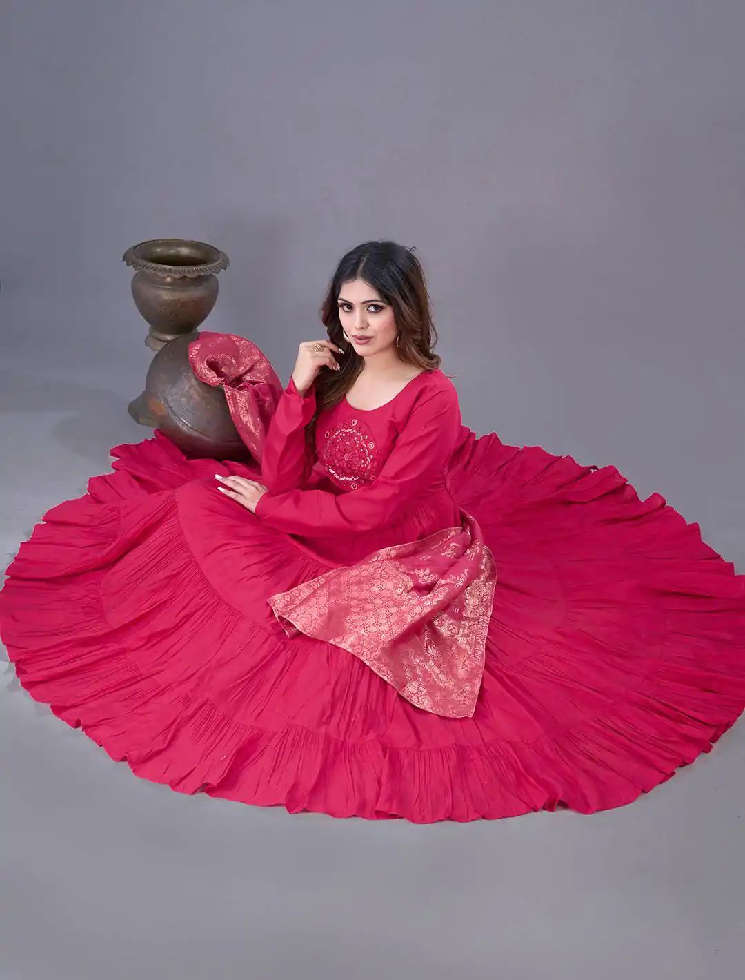 ZSR 3107 Pink Color Roman Silk With Embroidery Sequence Work Anarkali Gown Wedding Party, Festive, Events Etc.4-6 Working Days@1999/- only | Gowns, Bollywood Gowns, Creative Gowns, Designer Gowns, Embroidered Gowns, Party Wear Gowns, Straight Suits