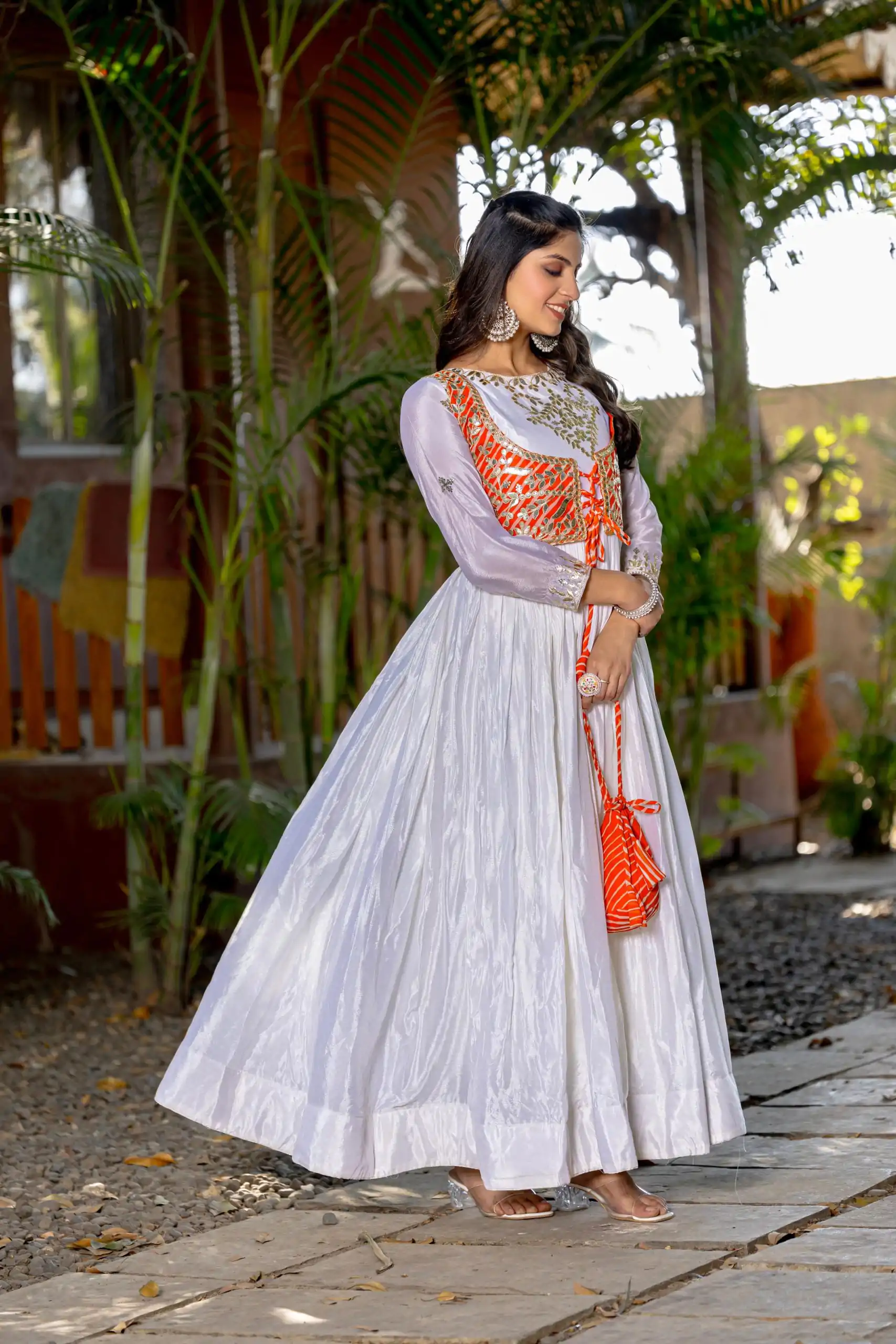 Ram 084 White Color Chinon Laheriya Print Gotta Patti Cording Work Anarkali Gown Wedding Party, Festive, Events Etc.4-6 Working Days@1949/- only | Gowns, Bollywood Gowns, Creative Gowns, Designer Gowns, Embroidered Gowns, Party Wear Gowns, Straight Suits