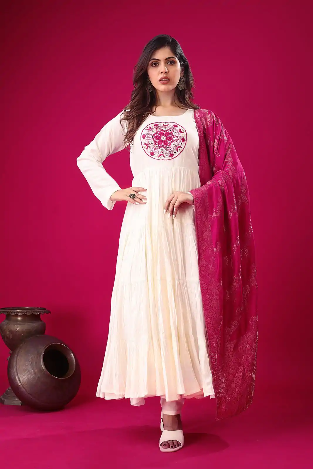 ZSR 3107 White Color Roman Silk With Embroidery Sequence Work Anarkali Gown Wedding Party, Festive, Events Etc.4-6 Working Days@1999/- only | Gowns, Bollywood Gowns, Creative Gowns, Designer Gowns, Embroidered Gowns, Party Wear Gowns, Straight Suits