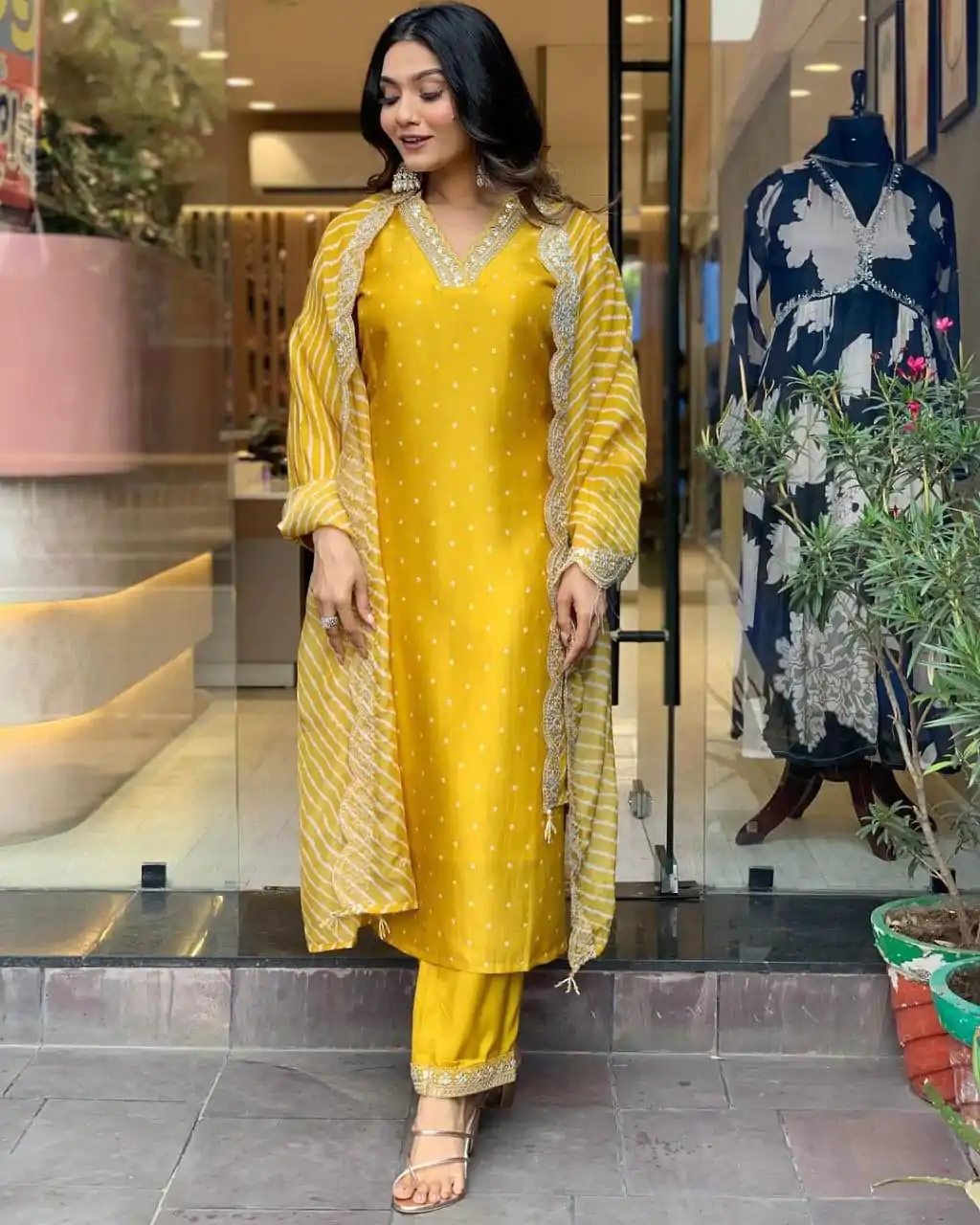 MF 746 Yellow Color Chinon Silk Wide Digital Print Coding Work Lace Salwar Suit Casual, Wedding, Party, Festive, Events Etc.4-6 Working Days@ 1699/-only | Jump Suits, Salwar suit, Designer Suits, Casual Suits, Creative suits, Palazzo Suits, Party Wear Suits, Patiala Suits, Straight Suits