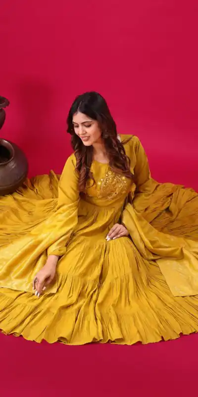ZSR 3107 Yellow Color Roman Silk With Embroidery Sequence Work Anarkali Gown Wedding Party, Festive, Events Etc.4-6 Working Days@1799/- only | Gowns, Bollywood Gowns, Creative Gowns, Designer Gowns, Embroidered Gowns, Party Wear Gowns, Straight Suits