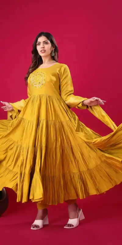 ZSR 3107 Yellow Color Roman Silk With Embroidery Sequence Work Anarkali Gown Wedding Party, Festive, Events Etc.4-6 Working Days@1799/- only | Gowns, Bollywood Gowns, Creative Gowns, Designer Gowns, Embroidered Gowns, Party Wear Gowns, Straight Suits