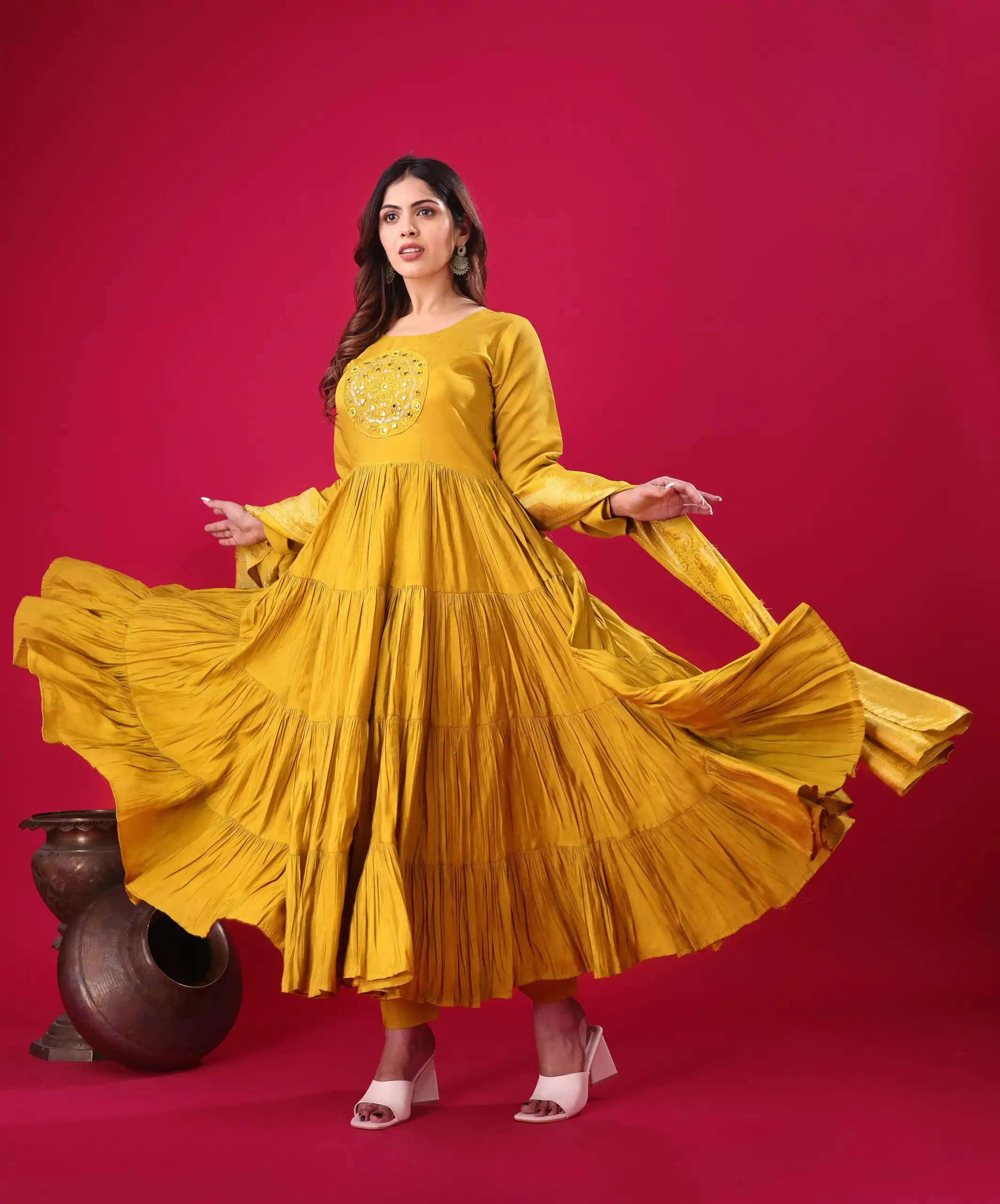 ZSR 3107 Yellow Color Roman Silk With Embroidery Sequence Work Anarkali Gown Wedding Party, Festive, Events Etc.4-6 Working Days@1799/- only | Gowns, Bollywood Gowns, Creative Gowns, Designer Gowns, Embroidered Gowns, Party Wear Gowns, Straight Suits