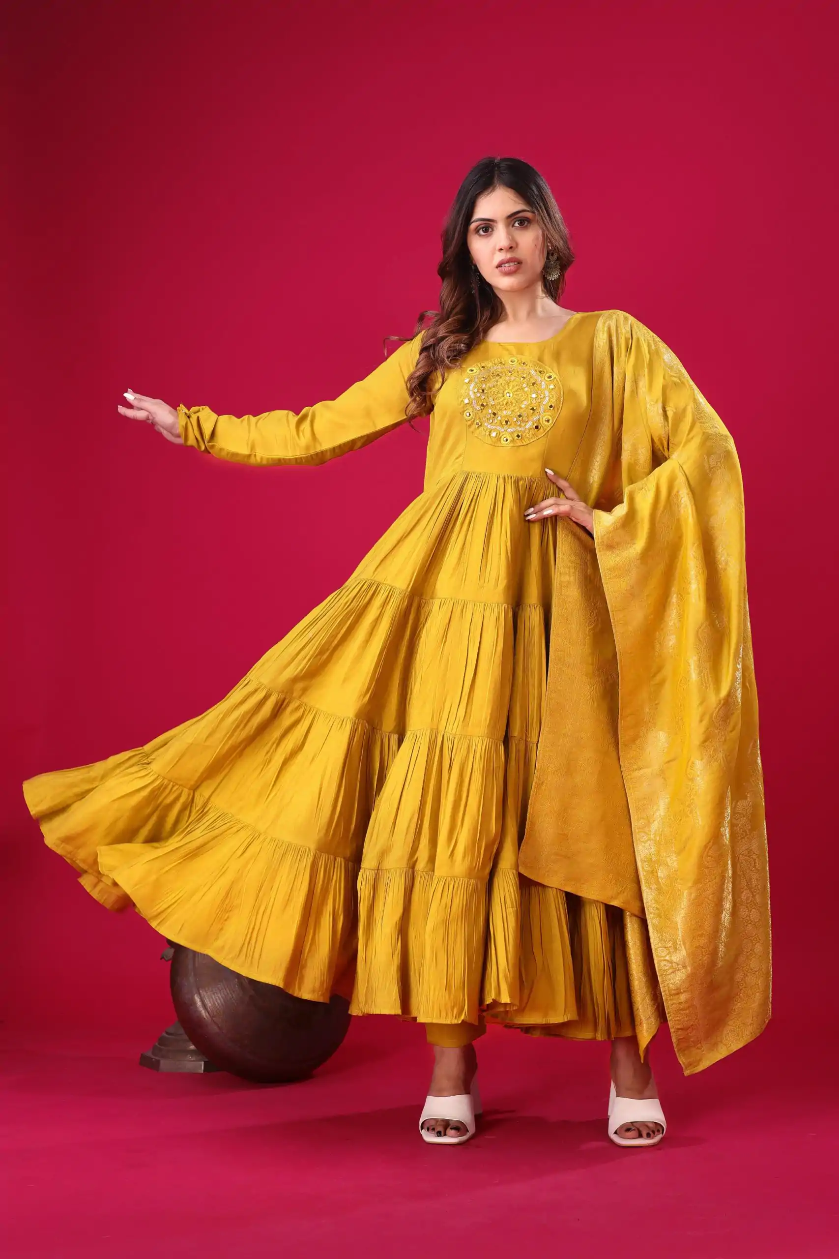 ZSR 3107 Yellow Color Roman Silk With Embroidery Sequence Work Anarkali Gown Wedding Party, Festive, Events Etc.4-6 Working Days@1799/- only | Gowns, Bollywood Gowns, Creative Gowns, Designer Gowns, Embroidered Gowns, Party Wear Gowns, Straight Suits