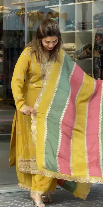 AD 145 Yellow Color Faux Georgette With Embroidery Sequence Work Salwar Suit Casual, Wedding, Party, Festive, Events Etc.4-6 Working Days@ 2099/-only | Jump Suits, Salwar suit, Designer Suits, Casual Suits, Creative suits, Palazzo Suits, Party Wear Suits, Patiala Suits, Straight Suits