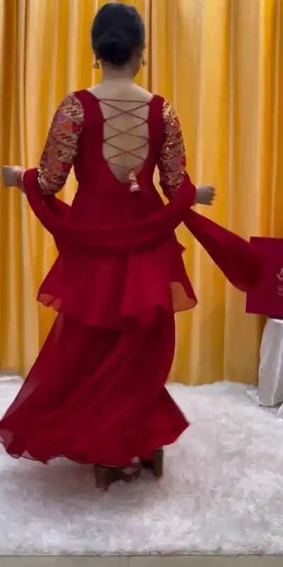 PC 343 Red Fox Georgette Thread Work With Fancy Button Salwar Suit Casual, Wedding, Party, Festive, Events Etc.4-6 Working Days@ 2029/-only | Jump Suits, Salwar suit, Designer Suits, Casual Suits, Creative suits, Palazzo Suits, Party Wear Suits, Patiala Suits, Straight Suits