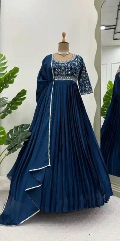 RTC 5724 Navy Blue Color Chinon Silk Thread With Real Mirror Gown Wedding Party, Festive,@1799/- Only | Gowns, Bollywood Gowns, Creative Gowns, Designer Gowns, Embroidered Gowns, Party Wear Gowns, Straight Suits