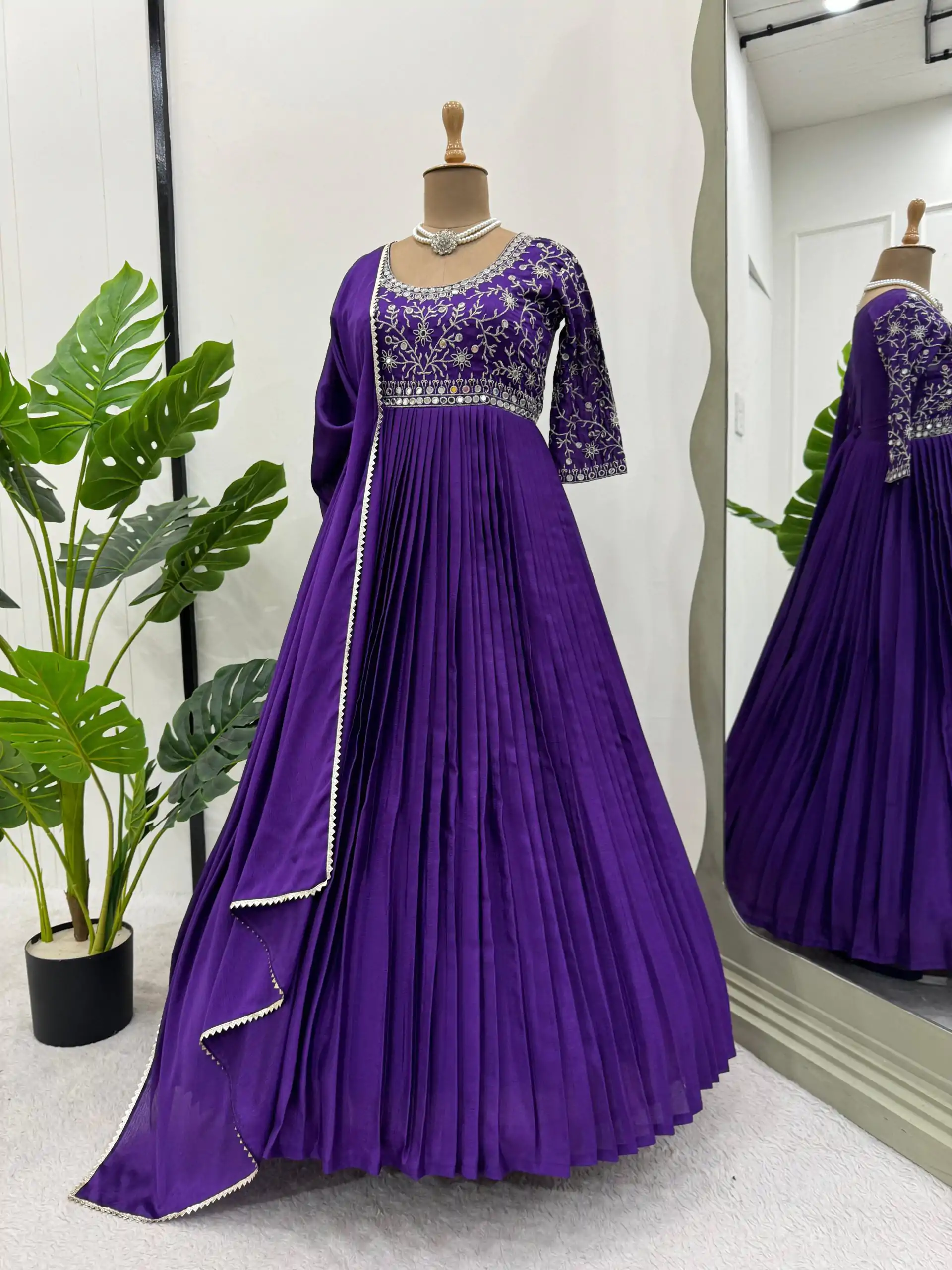 RTC 5724 Purple Color Chinon Silk Thread With Real Mirror Gown Wedding Party, Festive,@1799/- Only | Gowns, Bollywood Gowns, Creative Gowns, Designer Gowns, Embroidered Gowns, Party Wear Gowns, Straight Suits