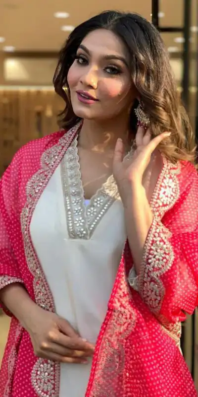 MF 726 Half White Color Roman Silk With Red Dupatta Coding Work Salwar Suit Casual, Wedding, Party, Festive, Events Etc.4-6 Working Days@ 1699/-only | Jump Suits, Salwar suit, Designer Suits, Casual Suits, Creative suits, Palazzo Suits, Party Wear Suits, Patiala Suits, Straight Suits