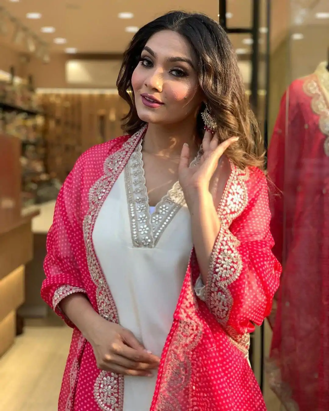 MF 726 Half White Color Roman Silk With Red Dupatta Coding Work Salwar Suit Casual, Wedding, Party, Festive, Events Etc.4-6 Working Days@ 1699/-only | Jump Suits, Salwar suit, Designer Suits, Casual Suits, Creative suits, Palazzo Suits, Party Wear Suits, Patiala Suits, Straight Suits