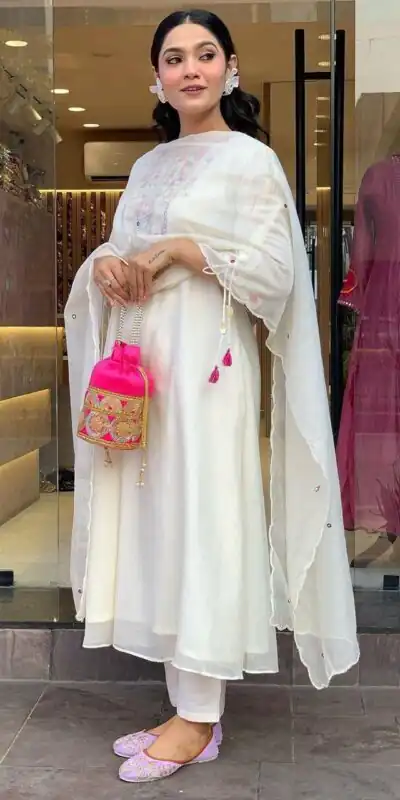 MF 748 White Color Chanderi Silk With Mirror Work Embroidery Salwar Suit Casual, Wedding, Party, Festive, Events Etc.4-6 Working Days@ 1599/-only | Jump Suits, Salwar suit, Designer Suits, Casual Suits, Creative suits, Palazzo Suits, Party Wear Suits, Patiala Suits, Straight Suits