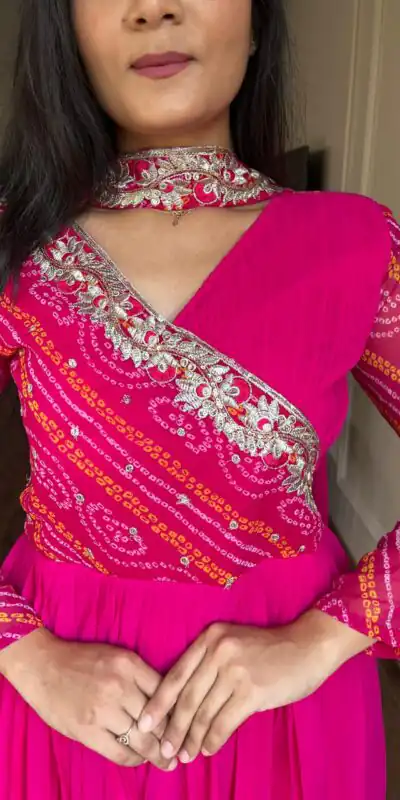 Ram 058 Pink Color Bandhej With Fox Georgette 3mm Sequence Embroidery Work Anarkali Gown Wedding Party, Festive, Events Etc.4-6 Working Days@1899/- only | Gowns, Bollywood Gowns, Creative Gowns, Designer Gowns, Embroidered Gowns, Party Wear Gowns, Straight Suits