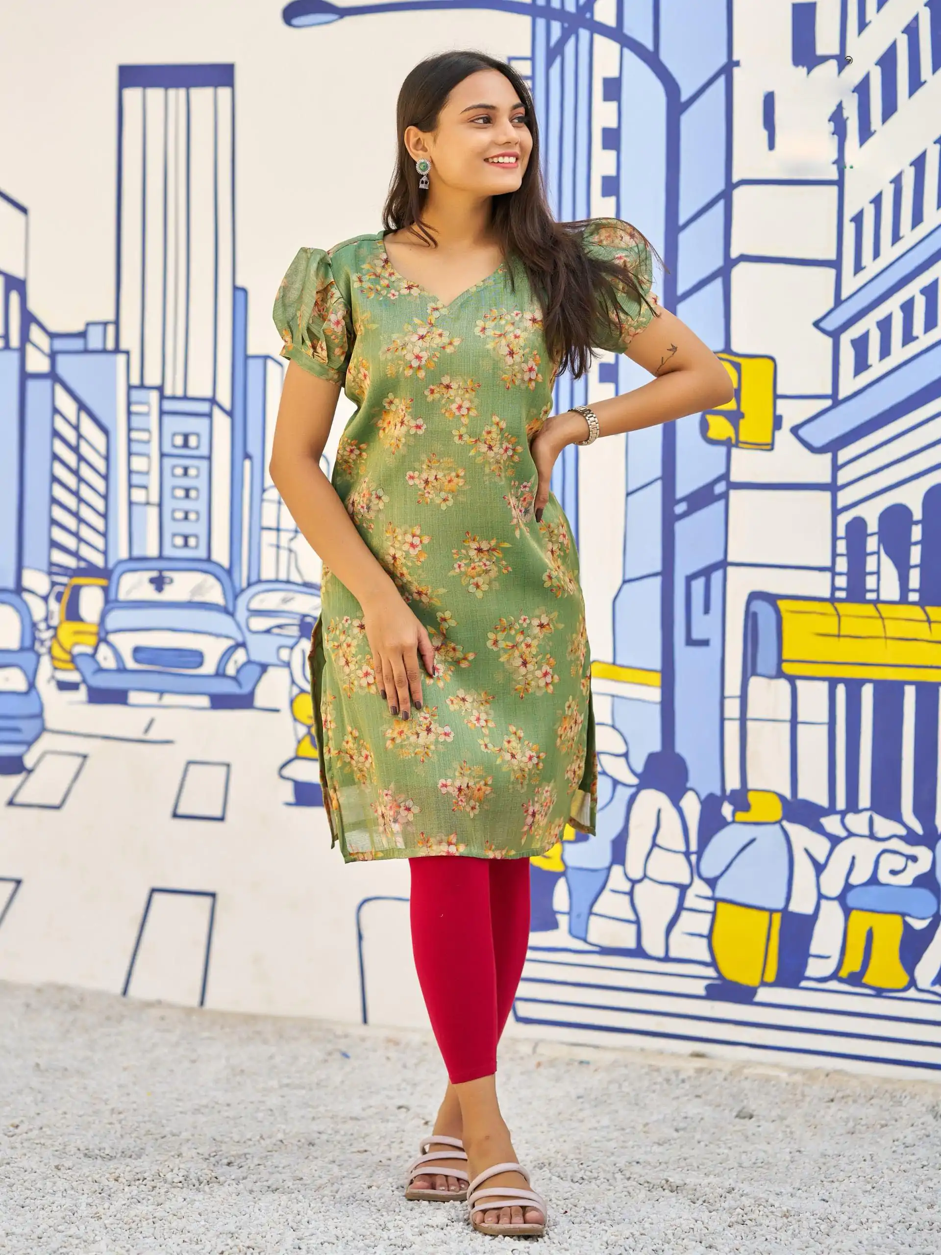 INLI Rashmika Pista Color Simmer Silk Office Wear Printed Kurti Casual, Wedding, Party, Festive, Events Etc. Expected Delivery 4-6 Working Days @1399/- | Kurti, Bollywood Kurti, Creative Kurtis, Designer Kurti, Party Wear Kurti, Selfie Kurti