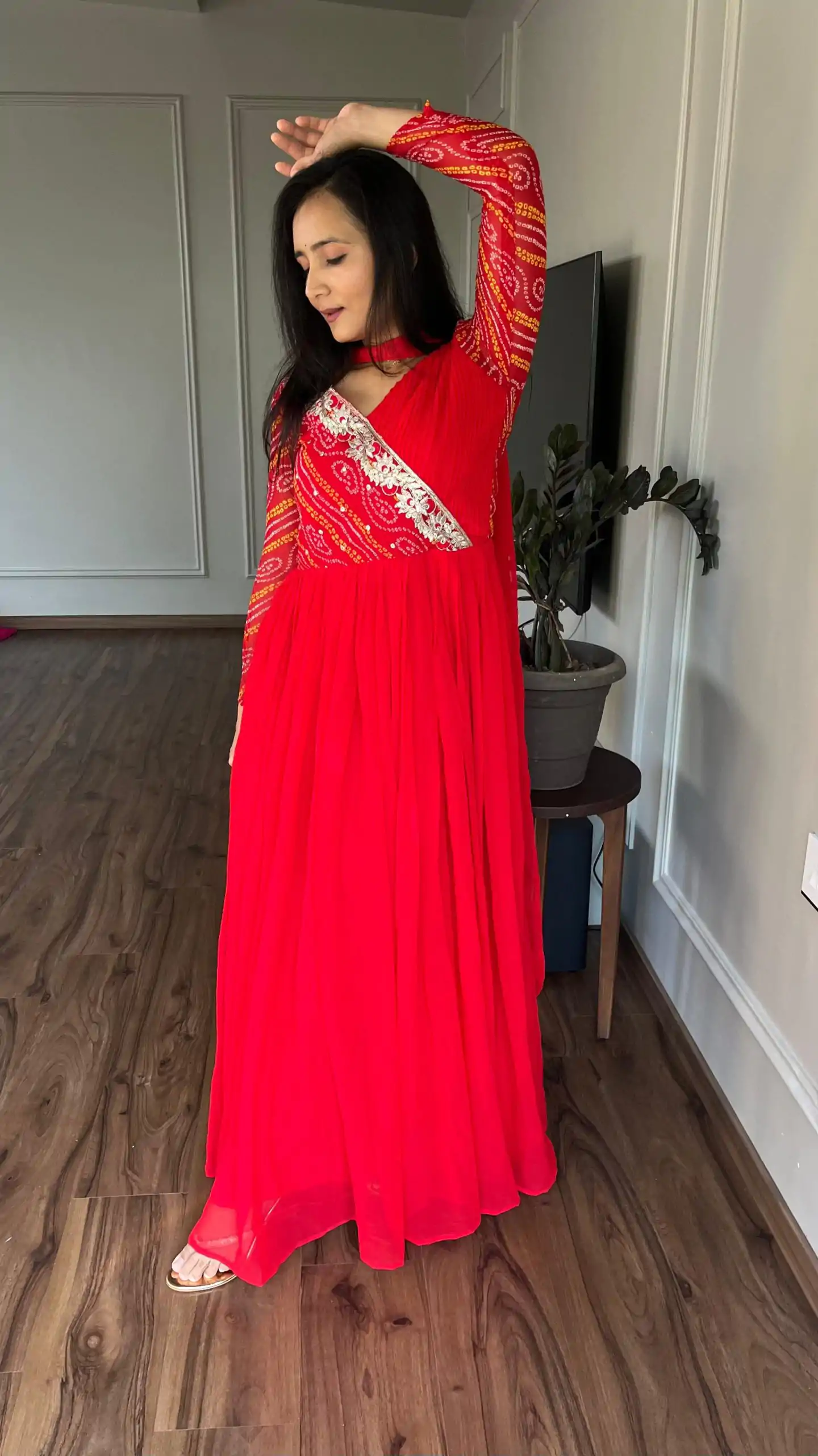 Ram 058 Red Color Bandhej With Fox Georgette 3mm Sequence Embroidery Work Anarkali Gown Wedding Party, Festive, Events Etc.4-6 Working Days@1899/- only | Gowns, Bollywood Gowns, Creative Gowns, Designer Gowns, Embroidered Gowns, Party Wear Gowns, Straight Suits