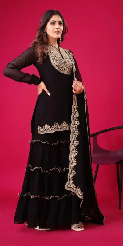 SRK 5236 Black Color Faux Georgette With Embroidery Sequence Work Salwar Suit , Wedding, Party, Festive, Events Etc.4-6 Working Days@ 2099/-only | Jump Suits, Salwar suit, Designer Suits, Casual Suits, Creative suits, Palazzo Suits, Party Wear Suits, Patiala Suits, Straight Suits