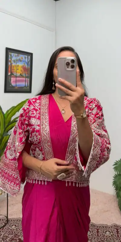 ST 1086 Pink Color Chinnon With Fully Embroidery Koti Ready To Wear Saree Wedding Party, Festive, Events Etc.4-6 Working Days@2049/- only | Sarees, Bollywood Sarees, Creative Sarees, Designer Sarees, Embroidered Sarees, Ethnic Saree, Modern Digital sarees, Party Wear Sarees