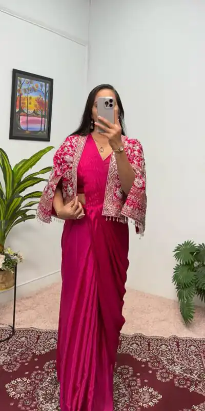ST 1086 Pink Color Chinnon With Fully Embroidery Koti Ready To Wear Saree Wedding Party, Festive, Events Etc.4-6 Working Days@2049/- only | Sarees, Bollywood Sarees, Creative Sarees, Designer Sarees, Embroidered Sarees, Ethnic Saree, Modern Digital sarees, Party Wear Sarees