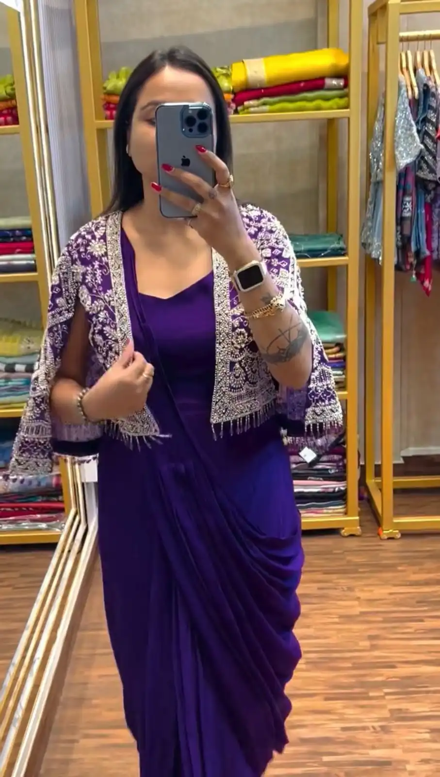 ST 1086 Purple Color Chinnon With Fully Embroidery Koti Ready To Wear Saree Wedding Party, Festive, Events Etc.4-6 Working Days@2049/- only | Sarees, Bollywood Sarees, Creative Sarees, Designer Sarees, Embroidered Sarees, Ethnic Saree, Modern Digital sarees, Party Wear Sarees