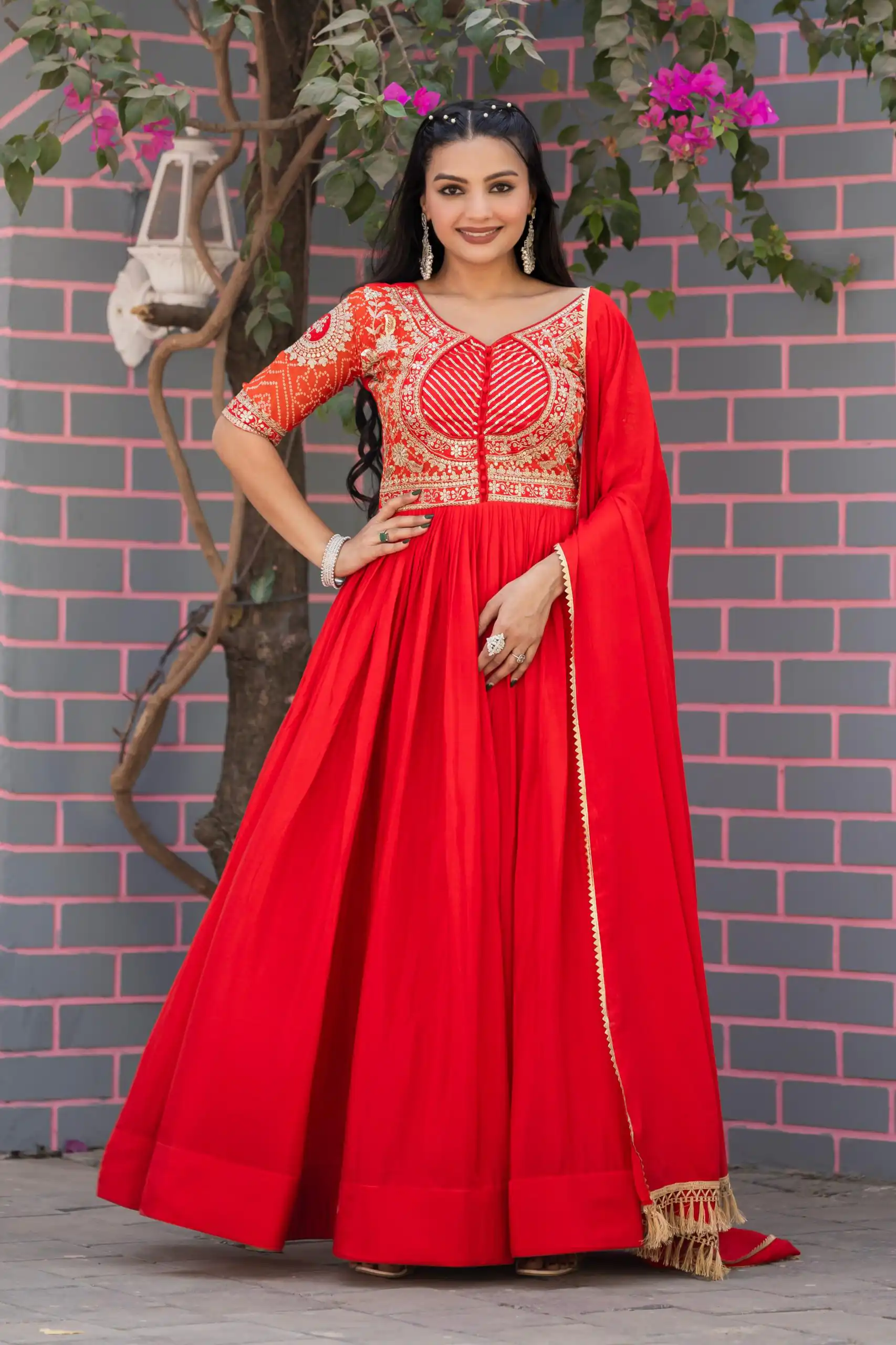 Ram 088 Red Color chinon bandhrej Heavy 3mm Sequence Embroidery Work Anarkali Gown Wedding Party, Festive, Events Etc.4-6 Working Days@2049/- only | Gowns, Bollywood Gowns, Creative Gowns, Designer Gowns, Embroidered Gowns, Party Wear Gowns, Straight Suits
