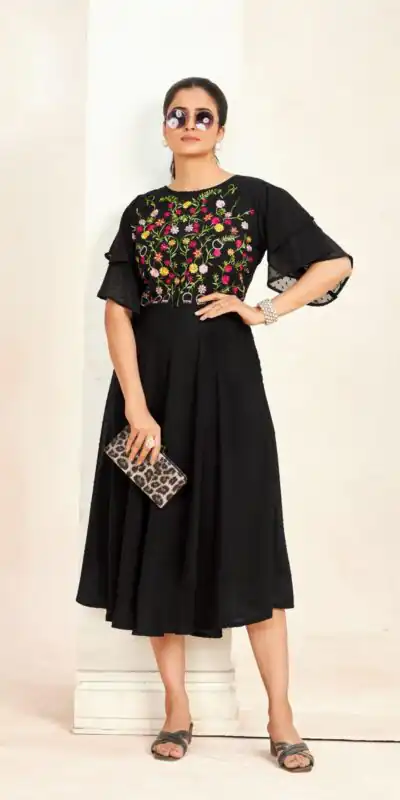 INLI Sensations Black Color Georgette Butti Embroidery Thread Work Gown , Wedding, Party, Festive, Events Etc. Expected Delivery 4-6 Working Days @1549/ | Gowns, Bollywood Gowns, Creative Gowns, Designer Gowns, Embroidered Gowns, Party Wear Gowns