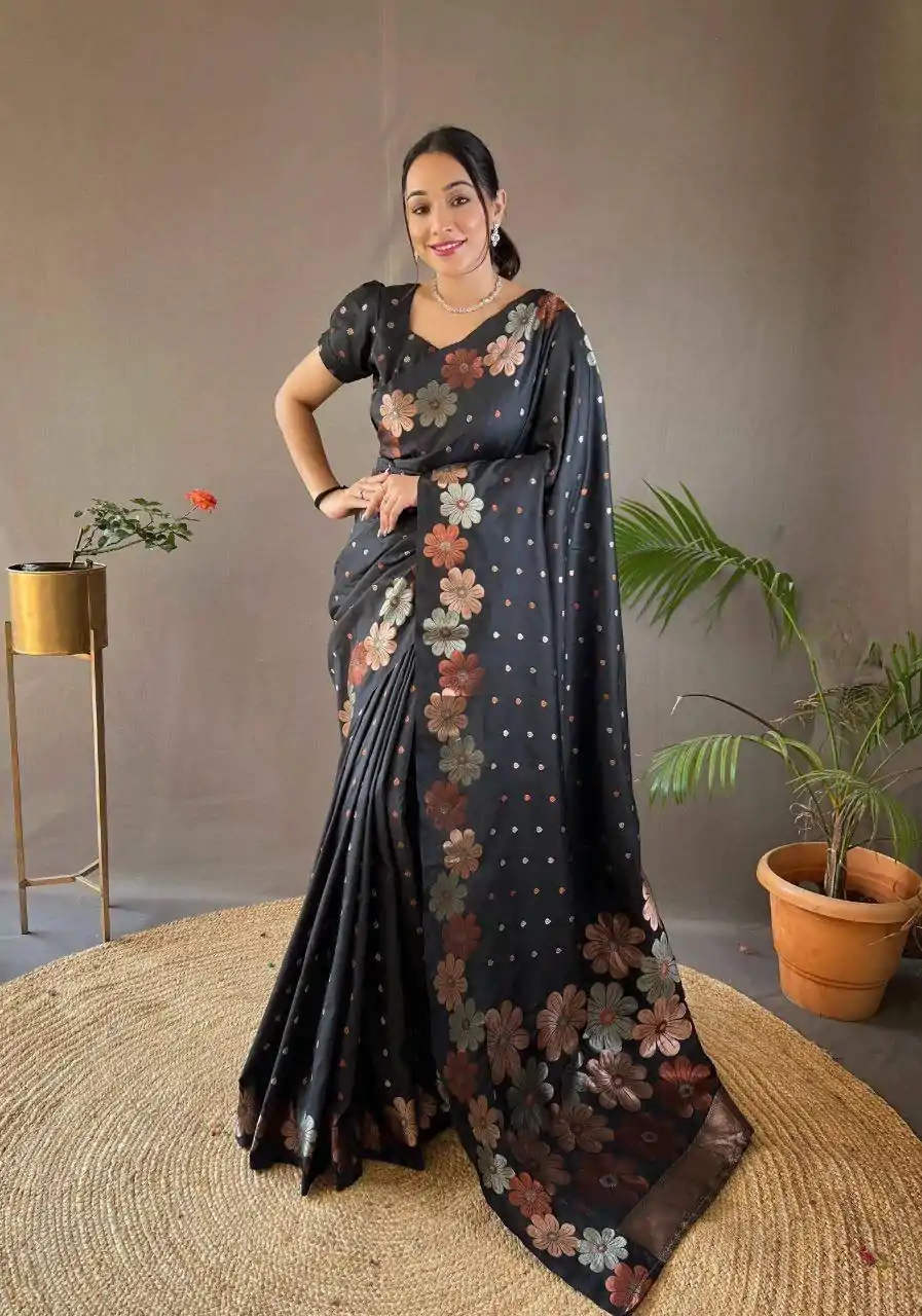 MS 482 Black Color Soft Litchi Silk Kubera Pattu Saree Casual, Wedding, Festive, Events . Expected Delivery  4-6 Working Days @1249/- only                                                                                                                                           | Sarees, Bollywood Sarees, Creative Sarees, Designer Sarees, Embroidered Sarees, Ethnic Saree, Modern Digital sarees, Party Wear Sarees