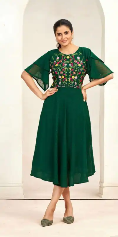 INLI Sensations Green Color Georgette Butti Embroidery Thread Work Gown , Wedding, Party, Festive, Events Etc. Expected Delivery 4-6 Working Days @1549/ | Gowns, Bollywood Gowns, Creative Gowns, Designer Gowns, Embroidered Gowns, Party Wear Gowns