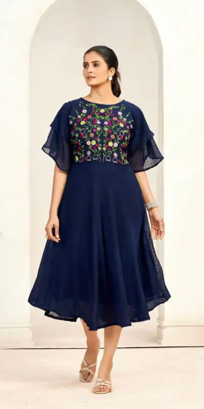INLI Sensations Navy Blue Color Georgette Butti Embroidery Thread Work Gown , Wedding, Party, Festive, Events Etc. Expected Delivery 4-6 Working Days @1549/ | Gowns, Bollywood Gowns, Creative Gowns, Designer Gowns, Embroidered Gowns, Party Wear Gowns