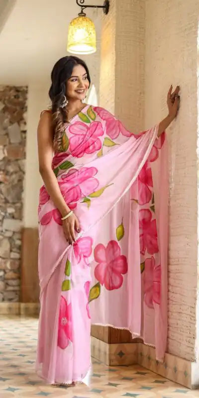SC 409 Pink Color Pure Soft Georgette Silk All Over Saree Casual, Wedding, Festive, Events . Expected Delivery  4-6 Working Days @1599/- only                                                                                                                                           | Sarees, Bollywood Sarees, Creative Sarees, Designer Sarees, Embroidered Sarees, Ethnic Saree, Modern Digital sarees, Party Wear Sarees
