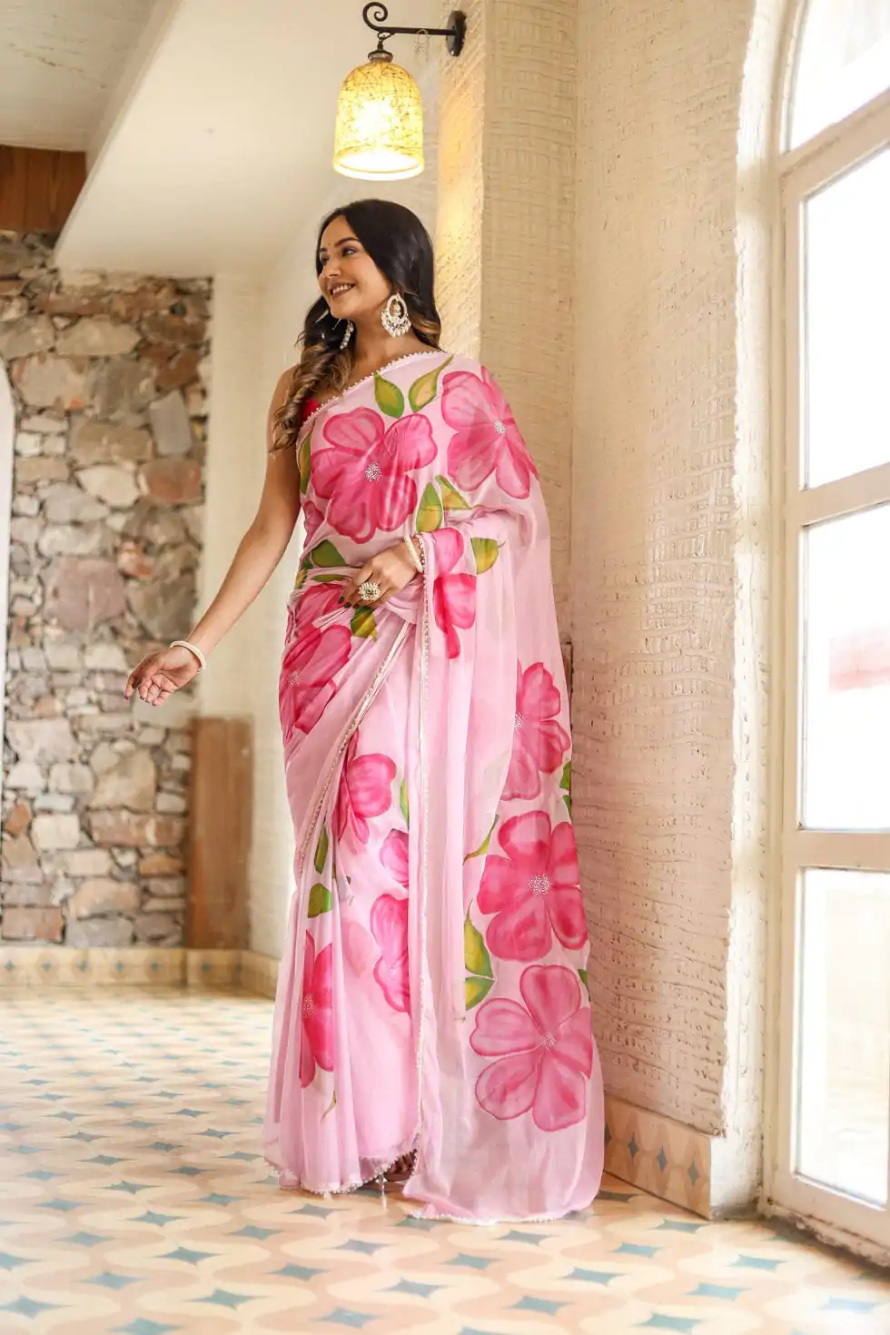 SC 409 Pink Color Pure Soft Georgette Silk All Over Saree Casual, Wedding, Festive, Events . Expected Delivery  4-6 Working Days @1599/- only                                                                                                                                           | Sarees, Bollywood Sarees, Creative Sarees, Designer Sarees, Embroidered Sarees, Ethnic Saree, Modern Digital sarees, Party Wear Sarees