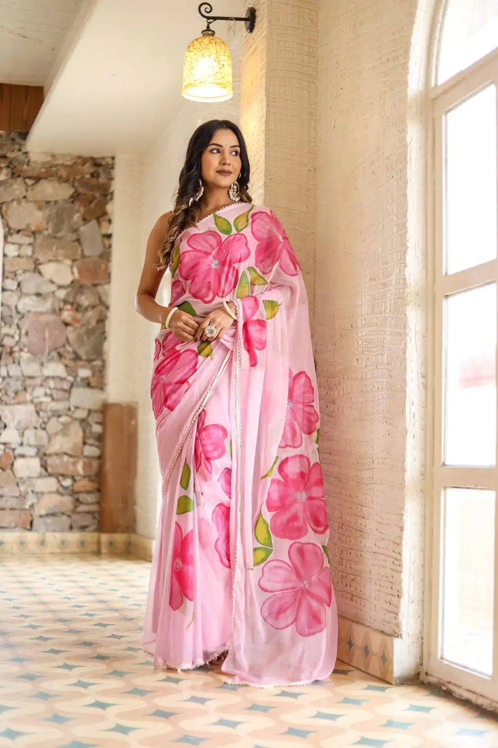 SC 409 Pink Color Pure Soft Georgette Silk All Over Saree Casual, Wedding, Festive, Events . Expected Delivery  4-6 Working Days @1599/- only                                                                                                                                           | Sarees, Bollywood Sarees, Creative Sarees, Designer Sarees, Embroidered Sarees, Ethnic Saree, Modern Digital sarees, Party Wear Sarees