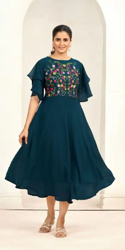 INLI Sensations Navy Blue Color Georgette Butti Embroidery Thread Work Gown , Wedding, Party, Festive, Events Etc. Expected Delivery 4-6 Working Days @1549/ | Gowns, Bollywood Gowns, Creative Gowns, Designer Gowns, Embroidered Gowns, Party Wear Gowns