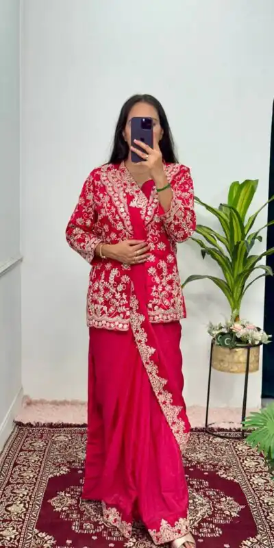 ST 1054 Red Color Chinon Work On Koti With Lace Border Saree Casual, Wedding, Festive, Events . Expected Delivery  4-6 Working Days @2199/- only                                                                                                                                           | Sarees, Bollywood Sarees, Creative Sarees, Designer Sarees, Embroidered Sarees, Ethnic Saree, Modern Digital sarees, Party Wear Sarees