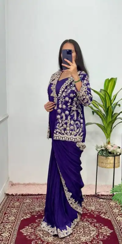 ST 1054 Royal blue Color Chinon Work On Koti With Lace Border Saree Casual, Wedding, Festive, Events . Expected Delivery  4-6 Working Days @2199/- only                                                                                                                                           | Sarees, Bollywood Sarees, Creative Sarees, Designer Sarees, Embroidered Sarees, Ethnic Saree, Modern Digital sarees, Party Wear Sarees