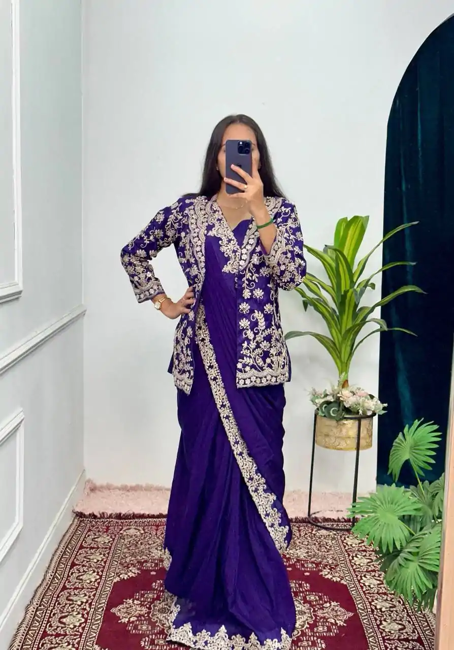 ST 1054 Royal blue Color Chinon Work On Koti With Lace Border Saree Casual, Wedding, Festive, Events . Expected Delivery  4-6 Working Days @2199/- only                                                                                                                                           | Sarees, Bollywood Sarees, Creative Sarees, Designer Sarees, Embroidered Sarees, Ethnic Saree, Modern Digital sarees, Party Wear Sarees