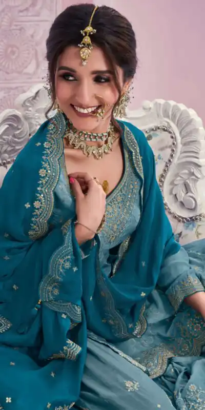 FC 69541 Blue Color Chinon Multi Coding Work Salwar Suit Casual, Wedding, Party, Festive, Events Etc.4-6 Working Days@ 2749/-only | Jump Suits, Salwar suit, Designer Suits, Casual Suits, Creative suits, Palazzo Suits, Party Wear Suits, Patiala Suits, Straight Suits